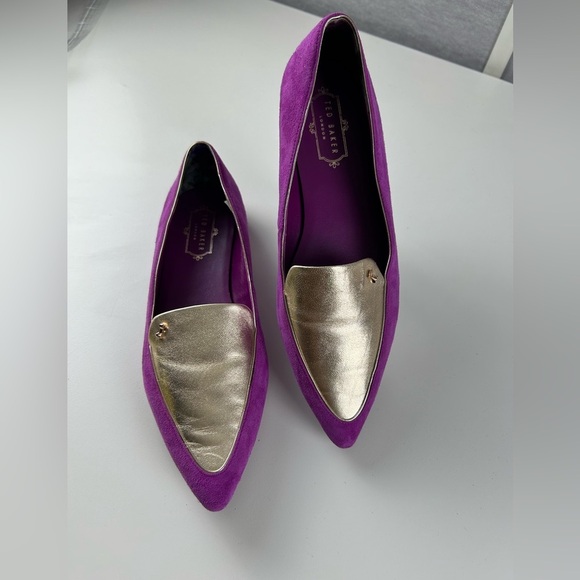 TED BAKER London Oleshky Magenta And Gold Pointy Toe Flats Size 9‎ - Picture 5 of 12